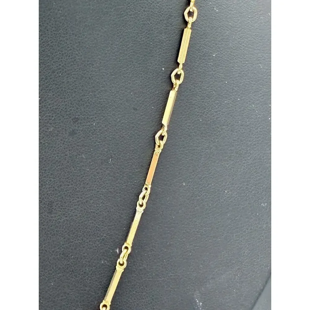 Vintage Gold Tone Bar Link Necklace Orange White Swirl Glass Bead 15 Inch